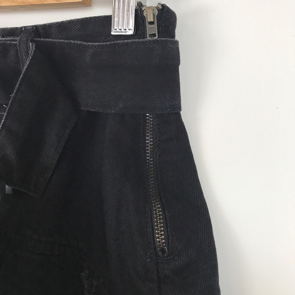 NWOT Zara Black Denim Raw Hem Belted Mini Skirt Size Small - Picture 7 of 8